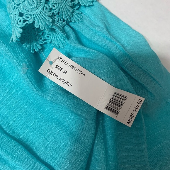 Zac & Rachel Turquoise Lace Trim Peasant Blouse Boho NWT Medium - Picture 4 of 8